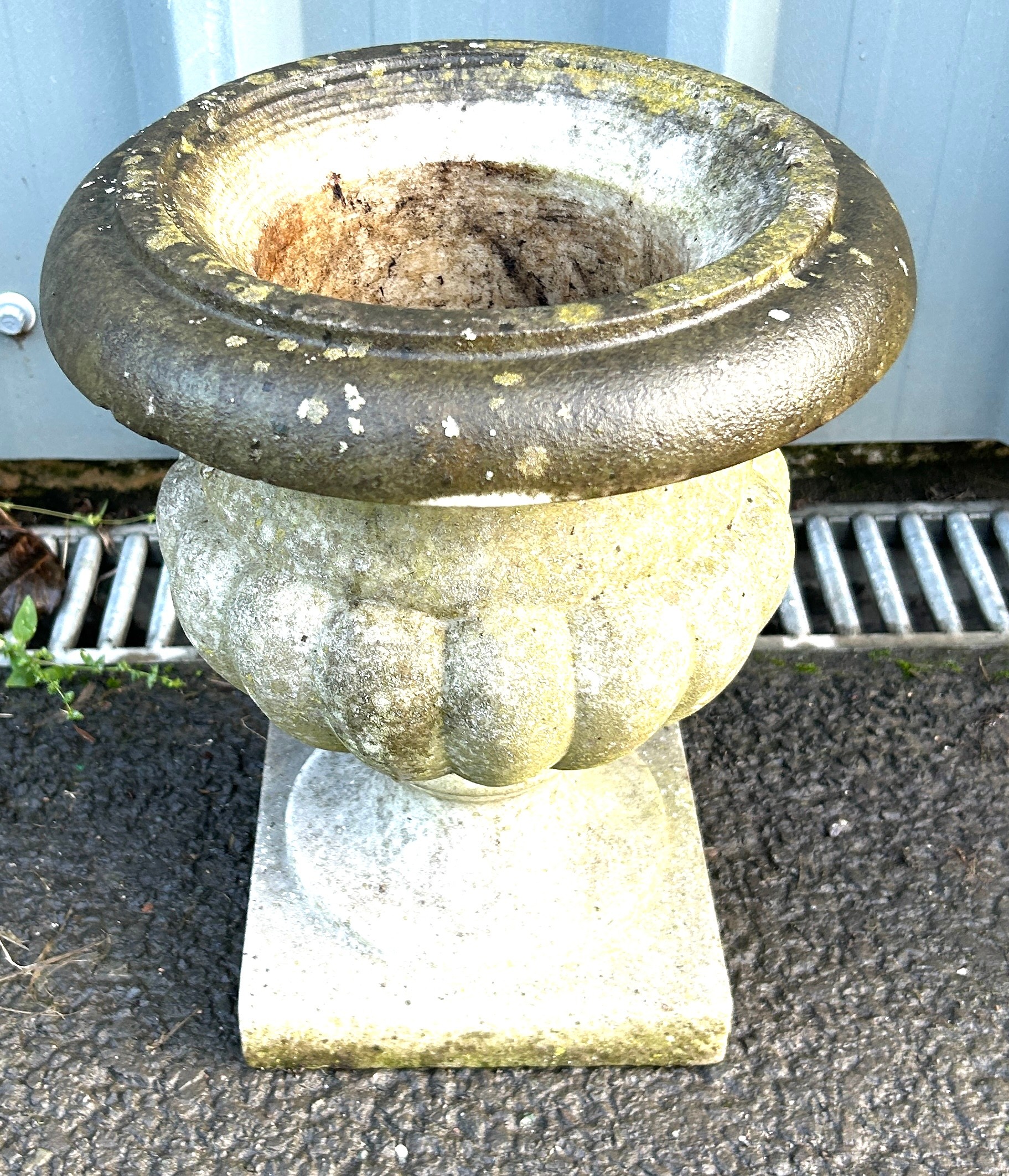 Marble planter measures approx 12 inches tall by 10 inches diameter