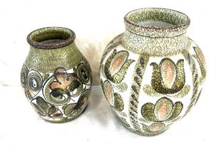 2 vintage Denby vases, one signed to base Glyn Colledge, approximate measurements of tallest 9.5