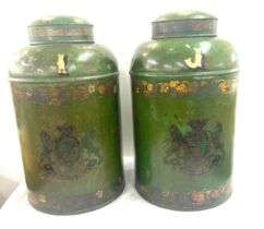 A pair of antique 19th century large toleware tea canisters, height approximate 46cm