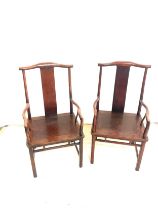 Pair of unsuual wooden carved carver dining chairs