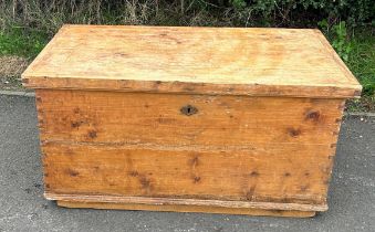 Large vintage pine blanket box, approximate measurements: Height 22 inches, Width 45 inches, Depth