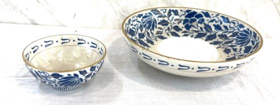 2 Vintage blue and white Art Deco Bursley ware Charlotte Rhead England bowl