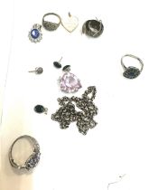 Selection of silver jewellery includes rings, earrings, rings etc