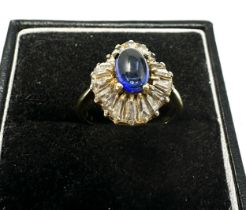 14ct gold cabochon sapphire and white gemstone ring weight 4g