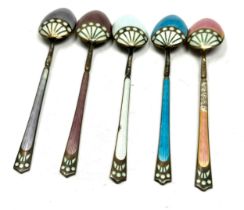 5 x .925 sterling guilloche enamel spoons enamel wear