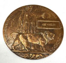 ww1 death plaque named joe varley