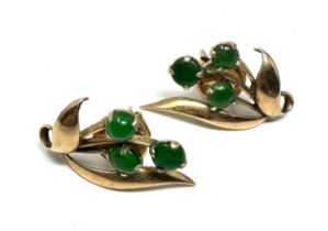 9ct gold green gemstone floral stud earrings (3.5g)