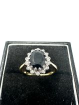 9ct gold vintage diamond & sapphire dress ring (3.2g)