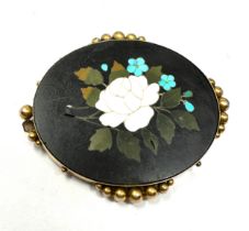 Large Victorian Pietra dura Gold framed Mosaic Floral Brooch c.1880/90 Pietra Dura measures approx