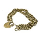 Gold on silver double row curb link bracelet with heart padlock (39g)