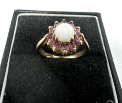 9ct gold ruby & opal cluster dress ring (2.7g)