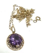 9ct gold amethyst pendant necklace weight 3.2g