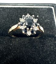9ct gold sapphire & diamond cluster dress ring (1.6g)