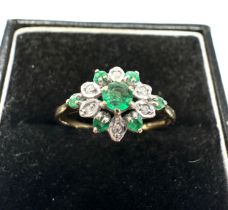 vintage 9ct gold emerald & diamond ring 1.1g