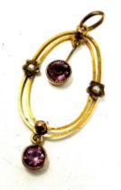 Antique 9ct gold amethyst & seed-pearl pendant weight 1.2g