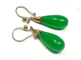 9ct gold vintage jade paired drop earring (4.4g)