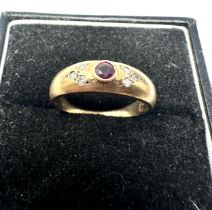 9ct gold vintage ruby & diamond band ring (1.7g)