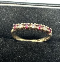 9ct gold vintage ruby & diamond half eternity ring (1.1g)