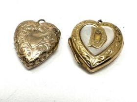 2 X 9ct Gold Back & Front Heart Locket Pendants With Mother Of Pearl Highlight (6.8g)