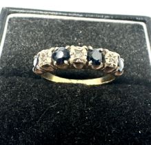 9ct gold sapphire & diamond vintage half eternity ring (2g)