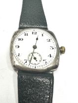 STERLING SILVER Trench Style Gents Hand-wind Wristwatch Working