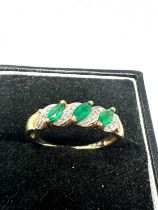 9ct gold vintage emerald & diamond dress ring (2.2g)