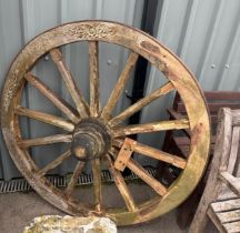 Large vintage wooden wagon wheel approx diameter 51 inches