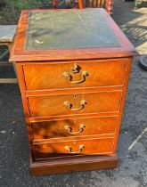 2 drawer Mahogany leather topped filing cabinet measures 35 inches tall 25 inches wide 20 inches