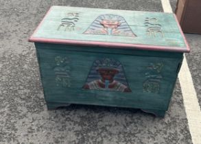 Egyptian style blanket box with tray measures approximately 23 inches tall 33 inches wide 18