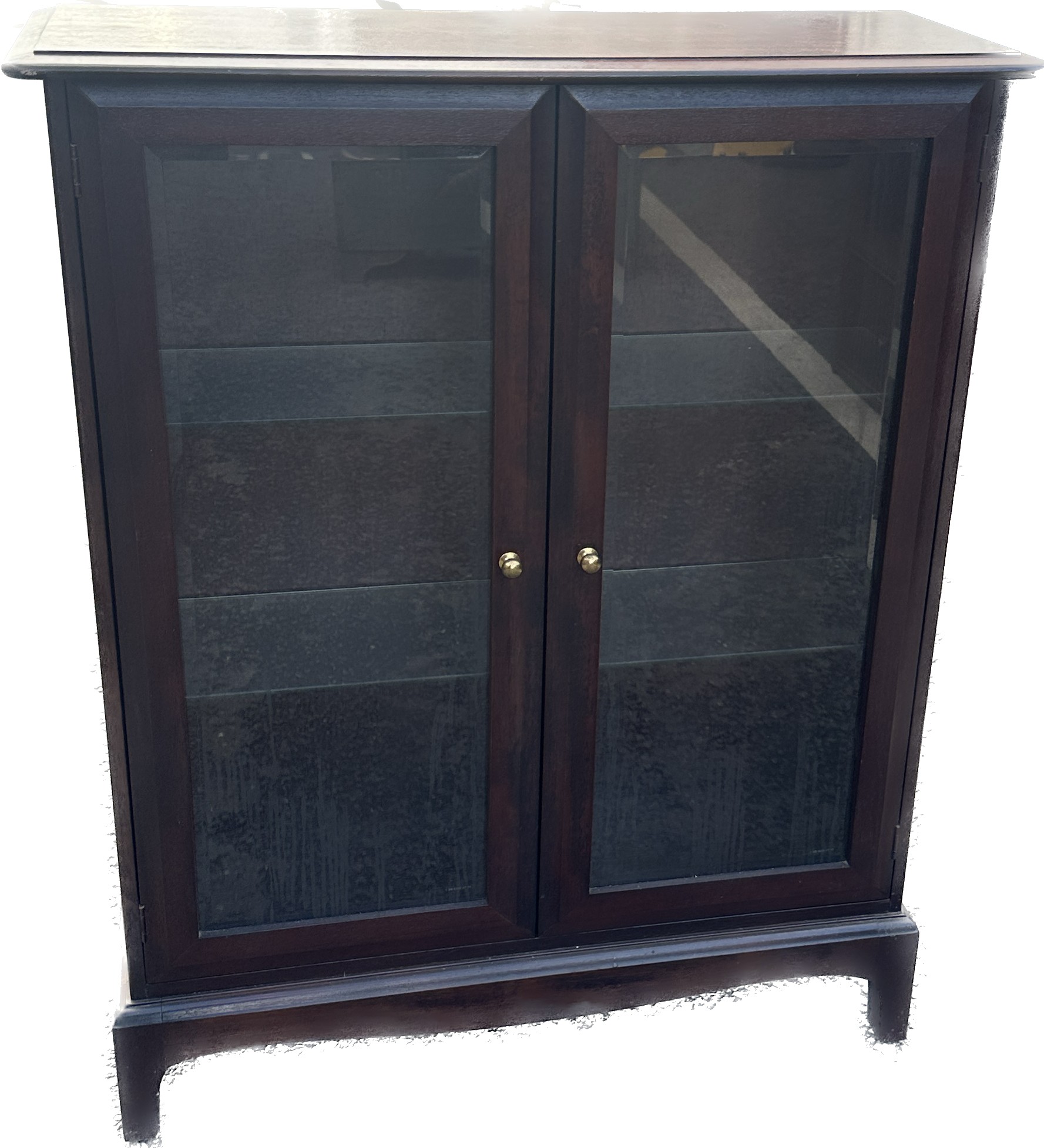 Stag glazed bookcase with glass shelves measures approximately 39 inches tall 32 inches wide 11