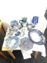 Large selection of antique and later blue and white pottery