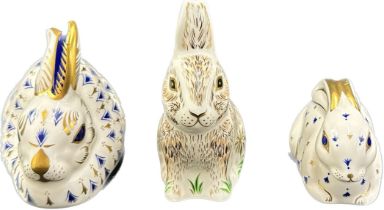 Three Royal Crown Derby paperweights, Rabbit, one of the original six paperweights first