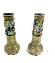 Pair of Royal doulton pottery vases with band of floral decoration stamped 7735 1o inches tall