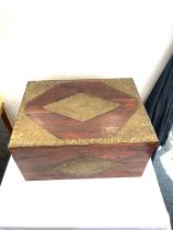 Large wooden and brass indian storage box, measures approximately 20 inches wide 15 inches depth