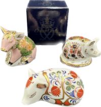 Three Royal Crown Derby paperweights, Pickworth Piglet, exclusive limited edition commissioned by