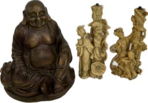 2 resin lamp bases, Buddha, tallest measures: 11 inches tall