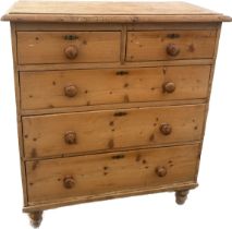 Victorian 2 over 3 pine chest of drawers measures approx 42 inches tall by 36 inches wide and 16.5