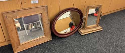 Selection of 3 framed mirrors largest measures approximately 25 inches tall 25 inches square