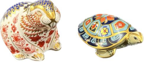 Two Royal Crown Derby paperweights, Terrapin, 10cm long, gold signature edition, commissioned by The