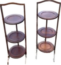 2 three tier mahogany cake stands overall height 37 inches tall