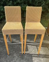 Pair of tall wicker bar stools by Classic Furniture overall height 44.5 inches