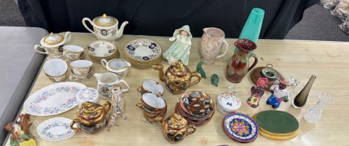 Large selection of miscellaneous items includes part oriental tea service, Caithness glass, lady