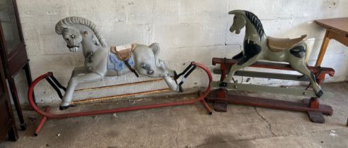 Two vintage rocking horses largest measures approx 36 inches tall x 43 inches wide