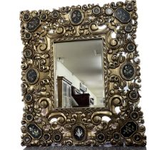 Gilt frame pietra dura panelled large interior mirror, by Victoria collection
