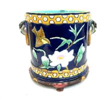 Large majolica jardineire with elephant head handles believed to be wedgwood size 26cm by 30cm