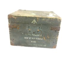 Wooden military transit box, ref no 10vb/6167 measures approximately 9.5 inches tall 13 inches