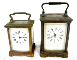 2 Vintage brass and glass carriage clocks, untested