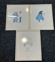 Three large framed Paul Hogarth prints largest measures approximately 29 inches tall 29 inches wide