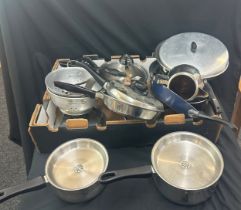 Selection of kitcenalia includes frying pans, saucepans etc