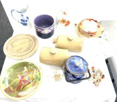 Selection of collectable items includes crown devon, biscuit barrel, earthernware etc